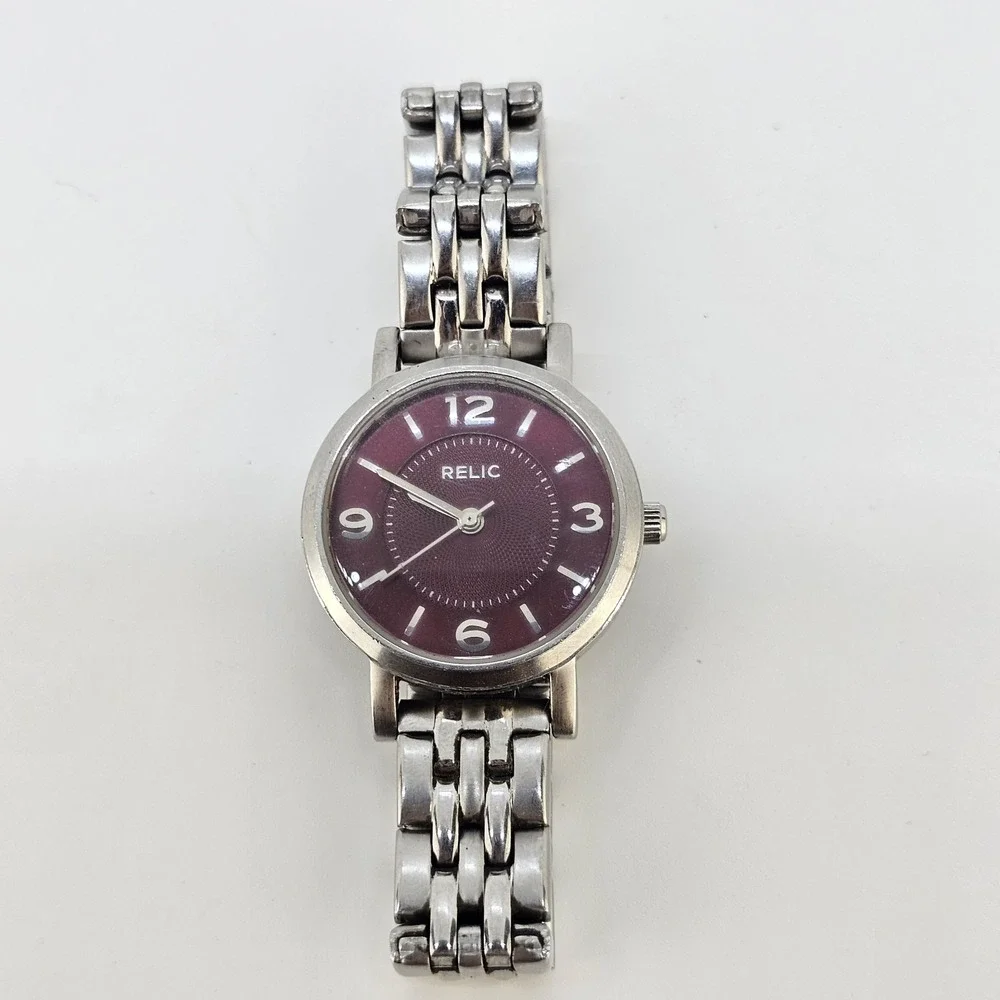 Relic Women's Analog Watch 27MM Burgundy Dial Gray Bands 5.25